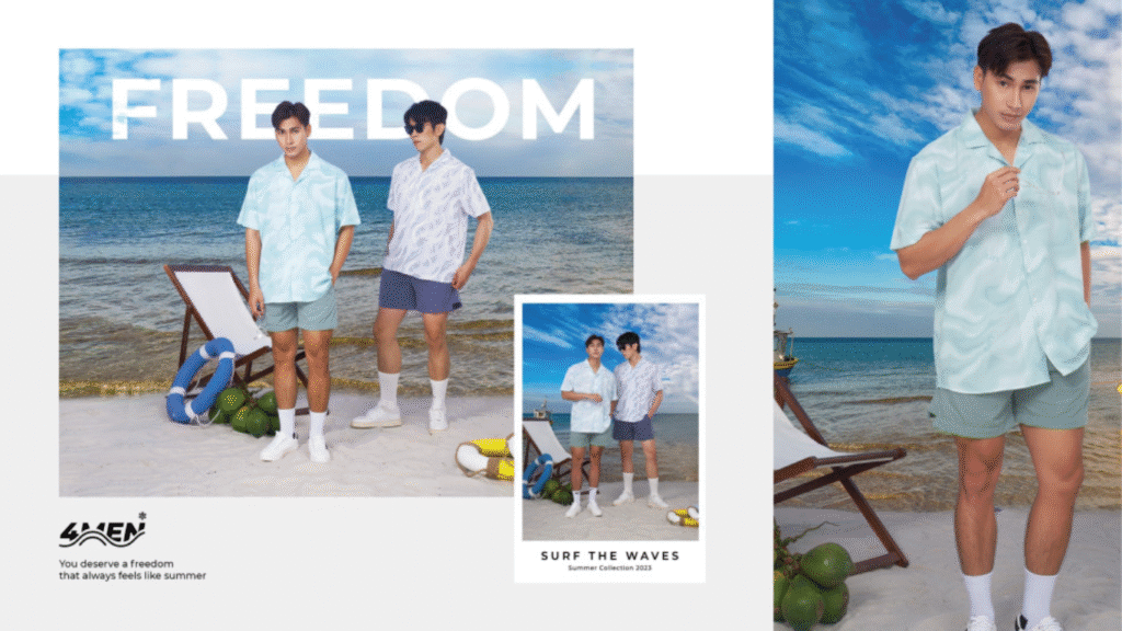 Cách chọn quần áo phù hợp với dáng người nam tôn dáng 1 BST SUMMER COLLECTION 2023 SURF THE WAVES